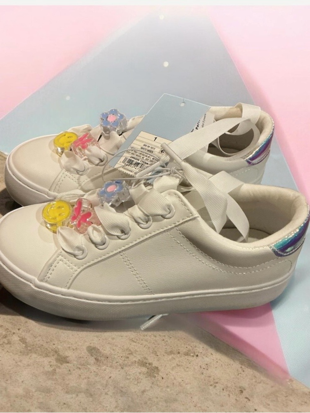 Buy 1 get one 50% off Kids Sneakers with Pink Butterfly and Yellow Smile Charms - Picture 3 of 5